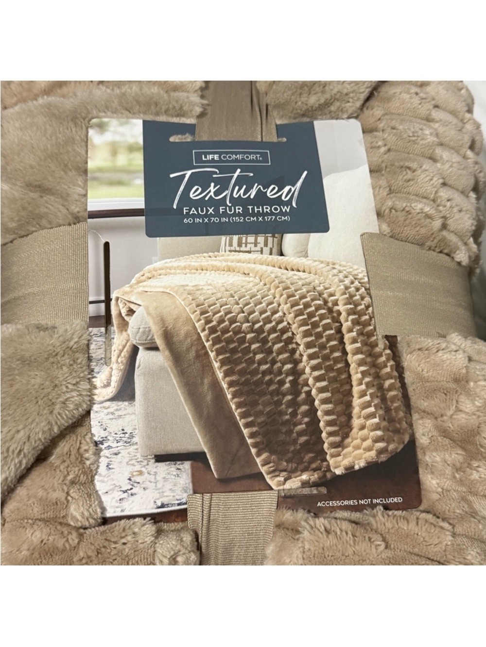 Threshold Plush Textured Faux Fur Throw - Tan